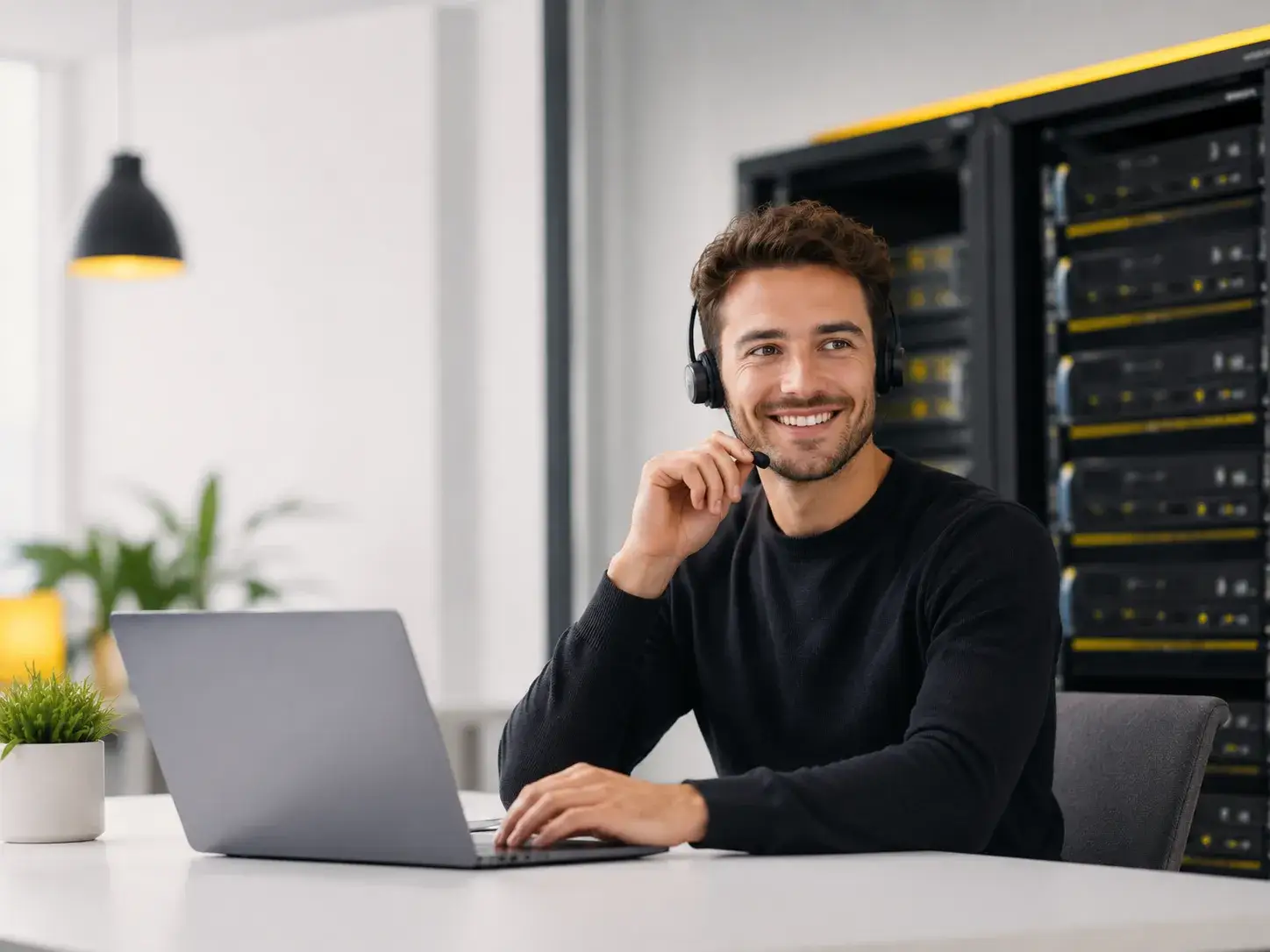 IT-supportmedewerker helpt klanten met vragen over hosting, servers en technische ondersteuning